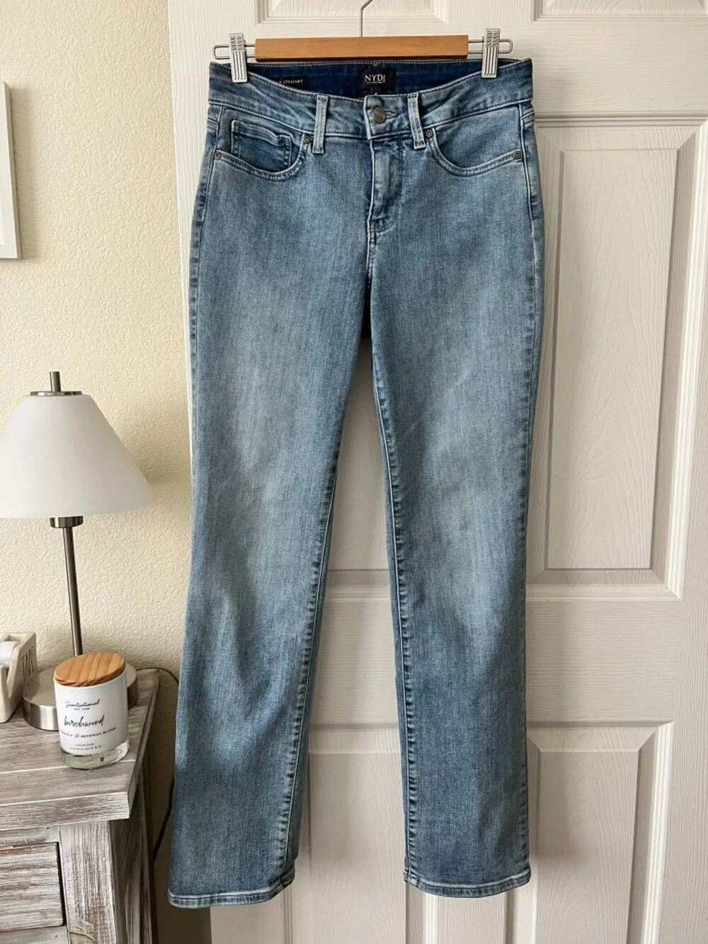 NYDJ Straight Leg Jeans in Light Wash Blue - Picture 4 of 12